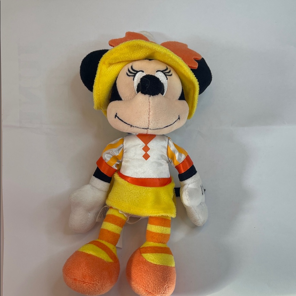 Minnie Mouse in a candy corn dress